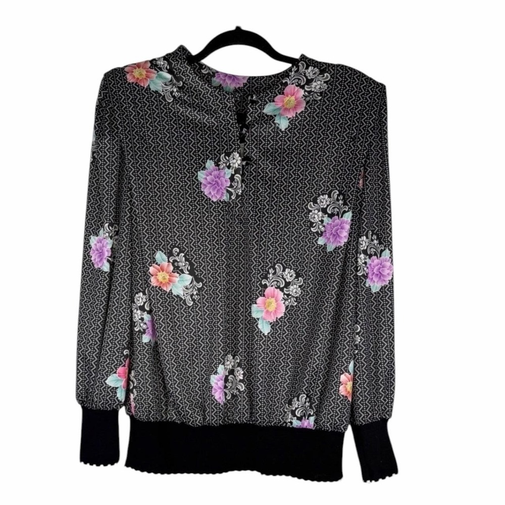 Vintage Leni Deadstock Floral Geometric Blouse Made USA Size 12 NWT Dead Stock